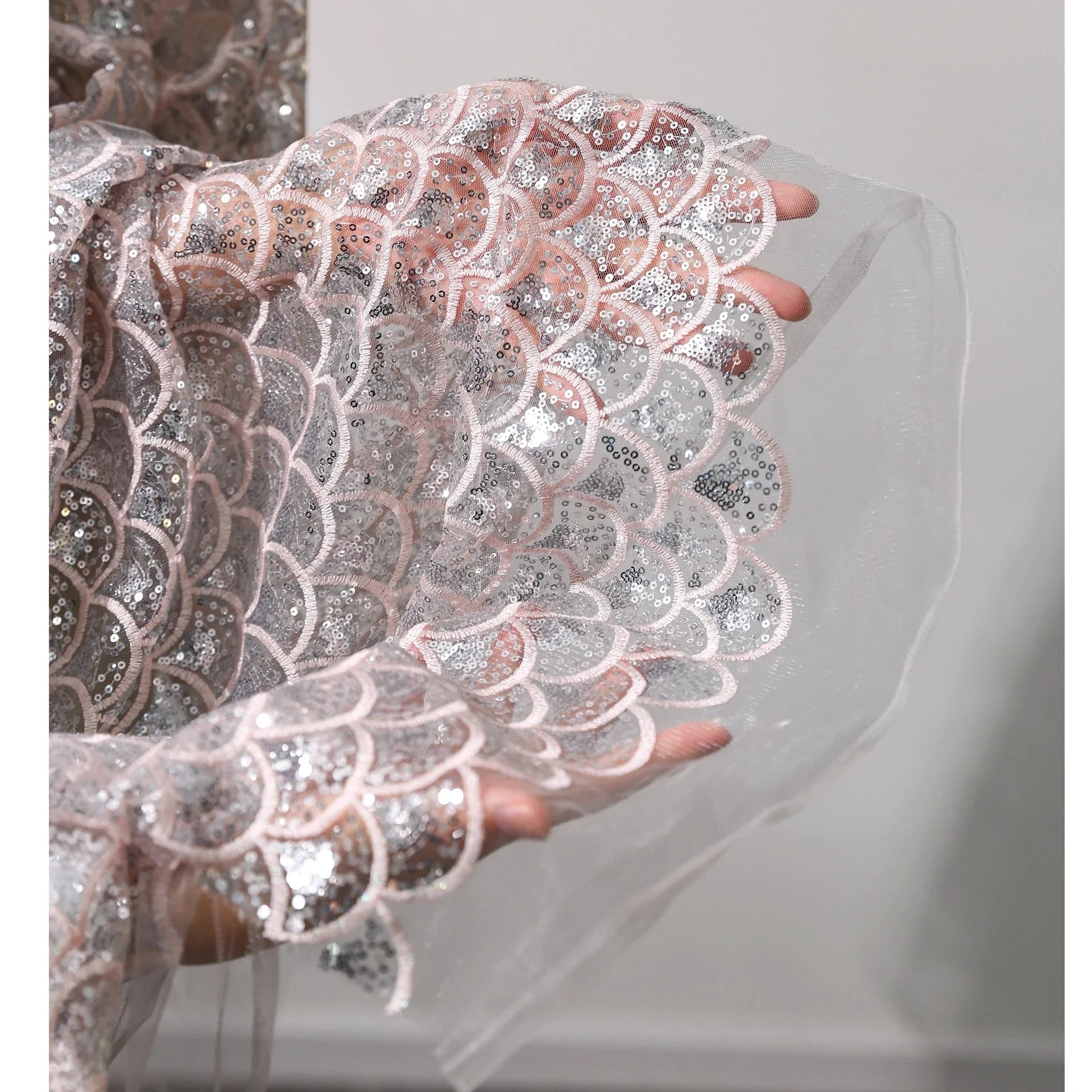 Sparkling Ocean Fish Scale Gradient Laser Embroidery Mesh Fabric DIY Skirt Performance Costume Design Sewing Fabric