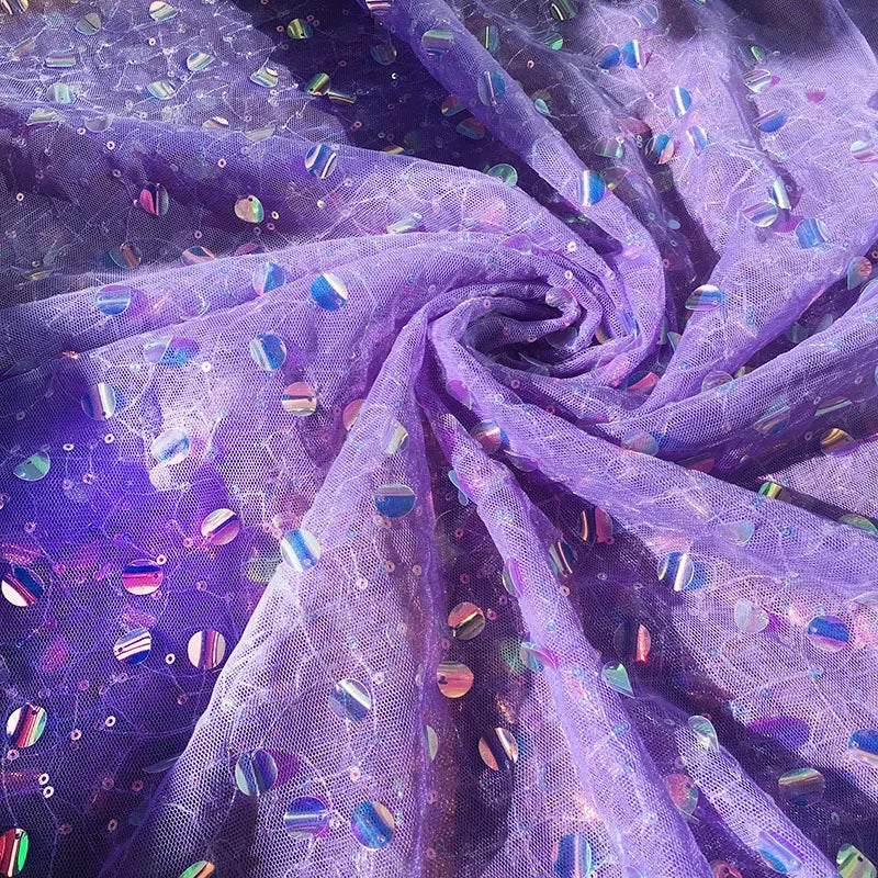 قماش تطريز شبكي مطرز بالترتر الملون، فستان نسائي عصري، خلفية حفل زفاف، مصنوع يدويًا، DIY