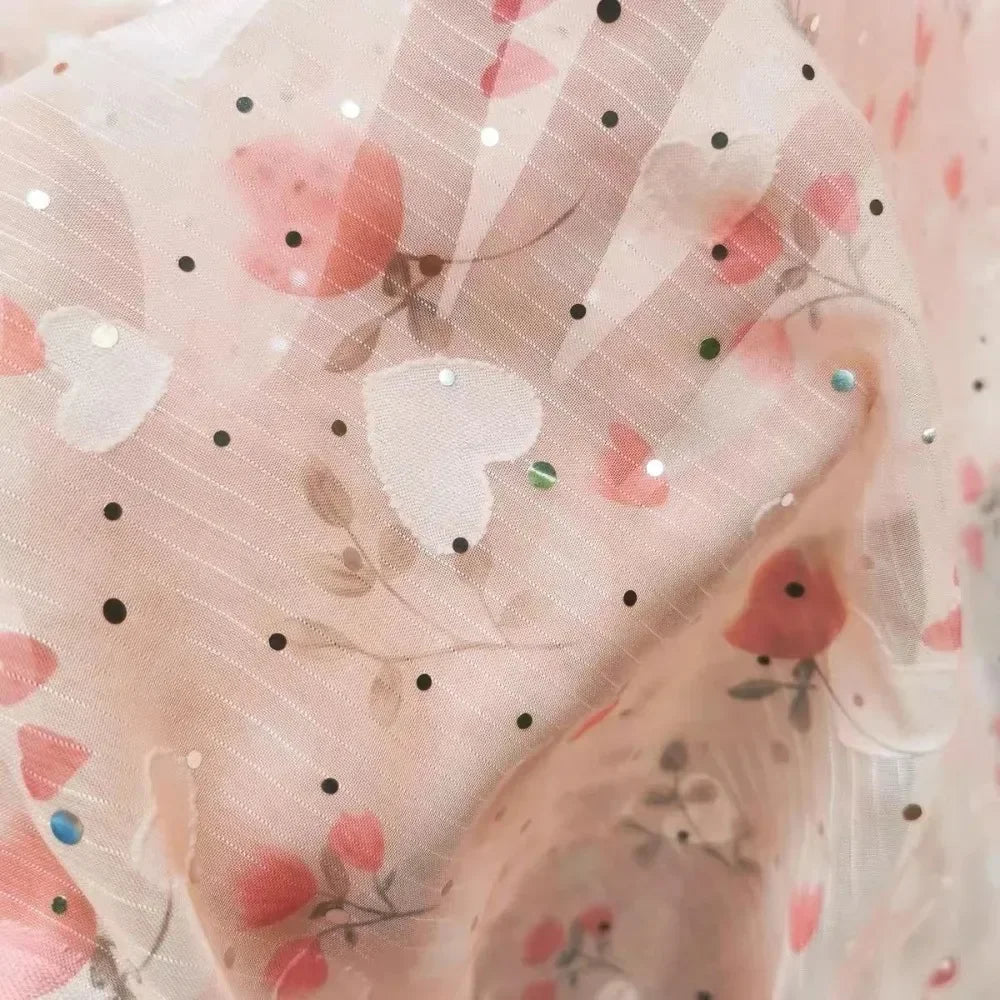 Tela de gasa bordada en oro rosa con encaje floral pequeño estilo Hanfu para vestidos de media longitud, blusas y disfraces, costura DIY