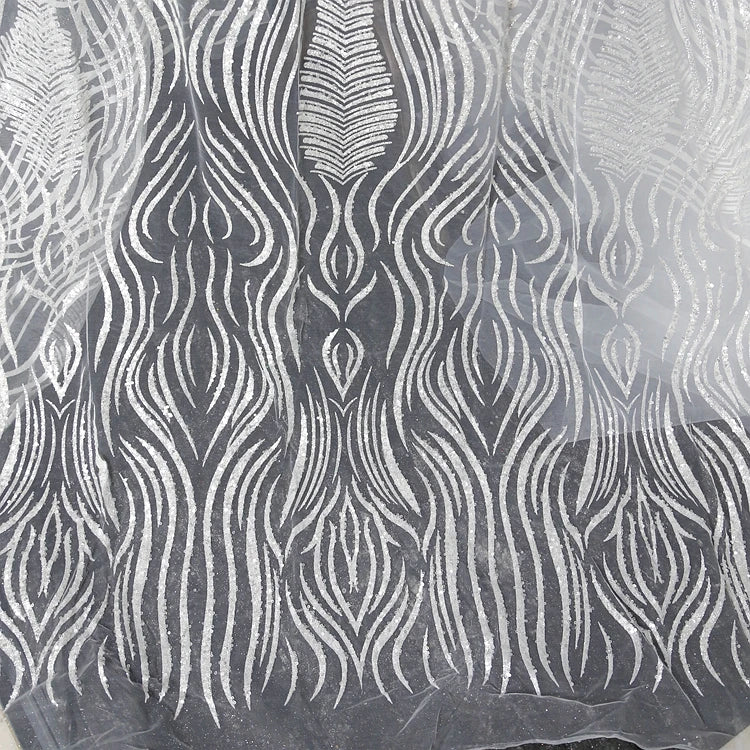 Shining Foil Stamping Spray Wave Glitter Powder Mesh Embroidery Lace Fabric Wedding Dress Handmade Decorative Fabric Material