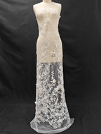New beaded sequins embroidered lace fabric, large flower branches sewn, high-end wedding dresses, three-dimensional decals