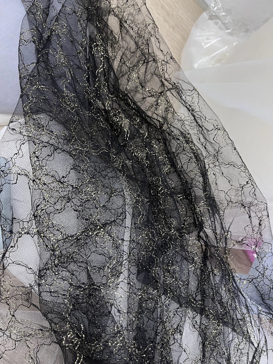 قماش دانتيل بلون المشمش الرمادي والأزرق والذهبي لفستان الزفاف، قماش شبكي مع تفاصيل الخيوط