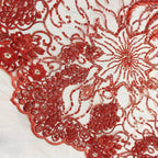 زهور وطيور متعددة الألوان، قماش كثيف للغاية، لامع للغاية، مطرز بشكل جميل، دانتيل، خرز، ترتر، فستان زفاف، مأدبة