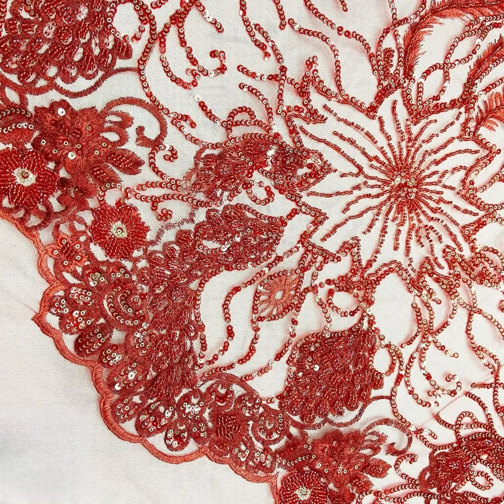 Multi Colored Flowers And Birds Super Dense Super Shiny Beautiful Embroidery Lace Beads Sequins Wedding Dress Banquet Fabric