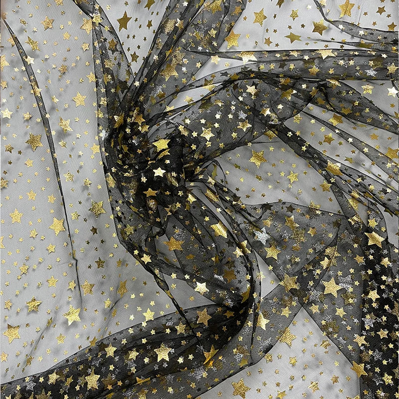 Premium Pentagram Hot Stamping Mesh Fabric for Stage Outfits, Dresses, Christmas Holiday Designs, and DIY Handmade Crafts