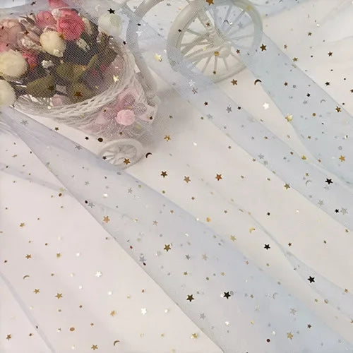 Tela de malla suave de gasa de estrellas y lunas para coser vestidos de novia, vestidos de muñecas, decoración de bodas, accesorios para el cabello, tela decorativa DIY