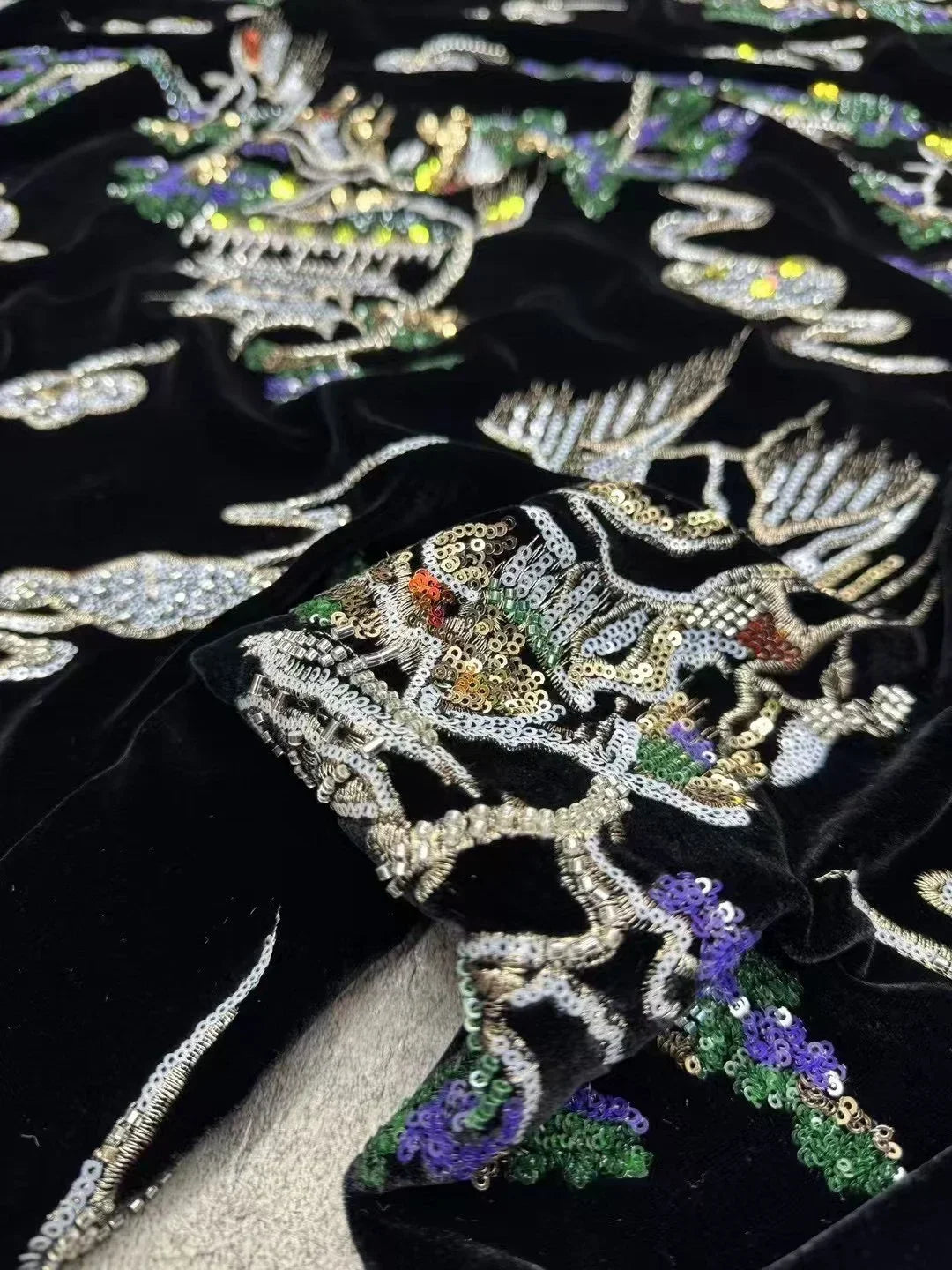 Exquisite Silk Velvet Sequin Beaded Embroidered Fabric - Jacket Designer Sewing