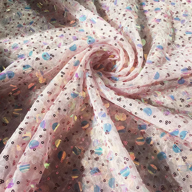 قماش تطريز شبكي مطرز بالترتر الملون، فستان نسائي عصري، خلفية حفل زفاف، مصنوع يدويًا، DIY