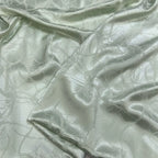 Tejido jacquard de satén de acetato verde con estampado de árboles de verano, adecuado para vestidos de novia, vestidos formales y telas de diseñador para ropa.