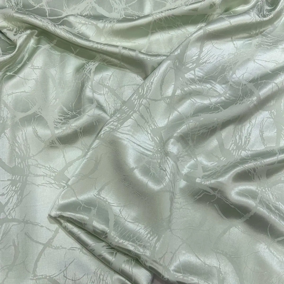 قماش جاكار ساتان أسيتات أخضر بنقشة أشجار صيفية مناسب لفساتين الزفاف والفساتين الرسمية وأقمشة الملابس المصممة