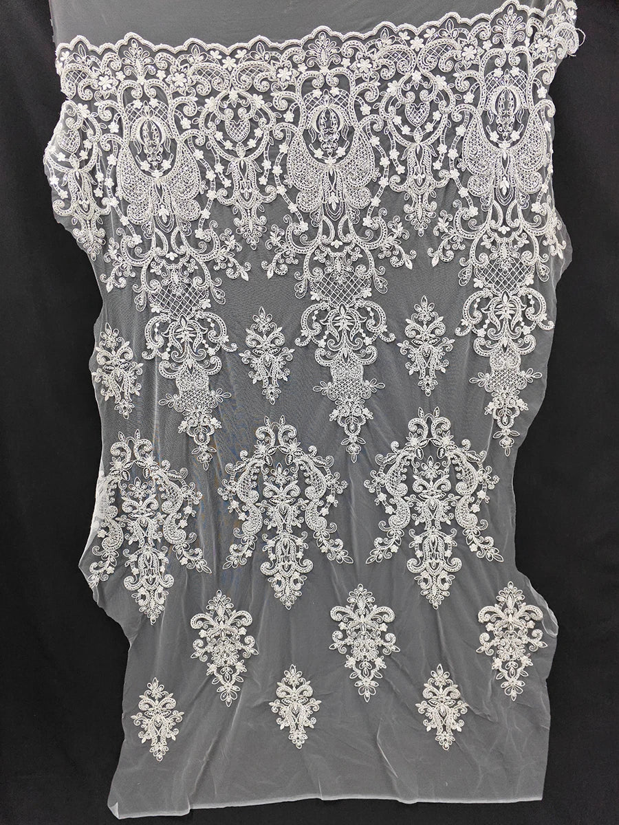Nueva tela de encaje bordado con cuentas de alta gama, color blanco crudo, para coser vestidos de novia, vestidos de noche y accesorios decorativos DIY.