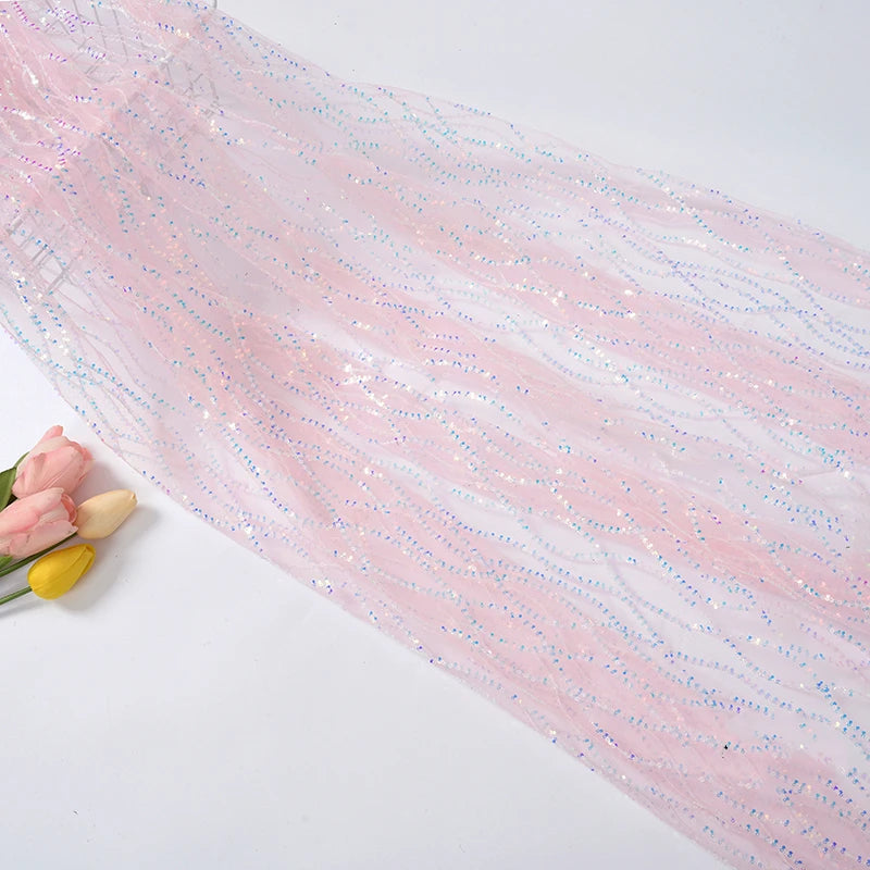 Tela bordada con lentejuelas onduladas, malla ondulada, tela con bordado de cuentas, para vestidos de novia, vestidos y vestuario escénico.