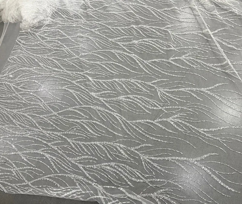 Beaded Sequin Branch Embroidered Mesh - White for Bridal & Accessories - fabric photo 2