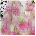 Peony Flower Pattern Hexagonal Mesh Digital Prints Mesh Fabric In Red And Green For Cape Skirts Children's Clothing And Home Use