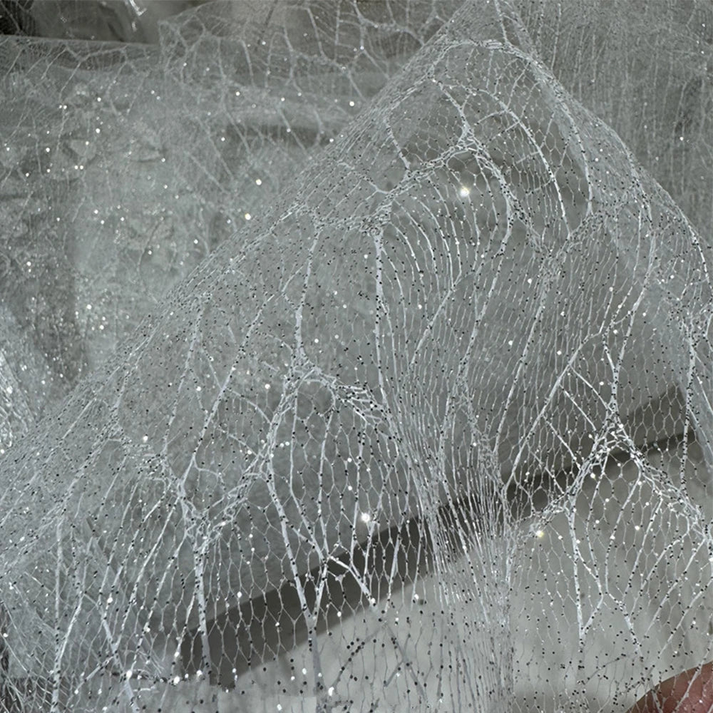 Gasa de malla rígida para modelado con purpurina plateada, polvo plateado irregular, dorado intenso, para vestido de novia, diseño de tela