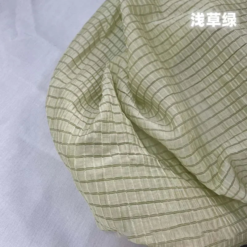 Cream Yellow Checkered Fabric Soft Breathable Textile For Summer Outfit Sewing DIY Clothing Craft Upholstery Home Decor Material