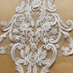 Accesorio de costura de encaje para boda con cuello de corazón de melocotón bordado con lentejuelas de patrón blanco de 71 x 30 cm