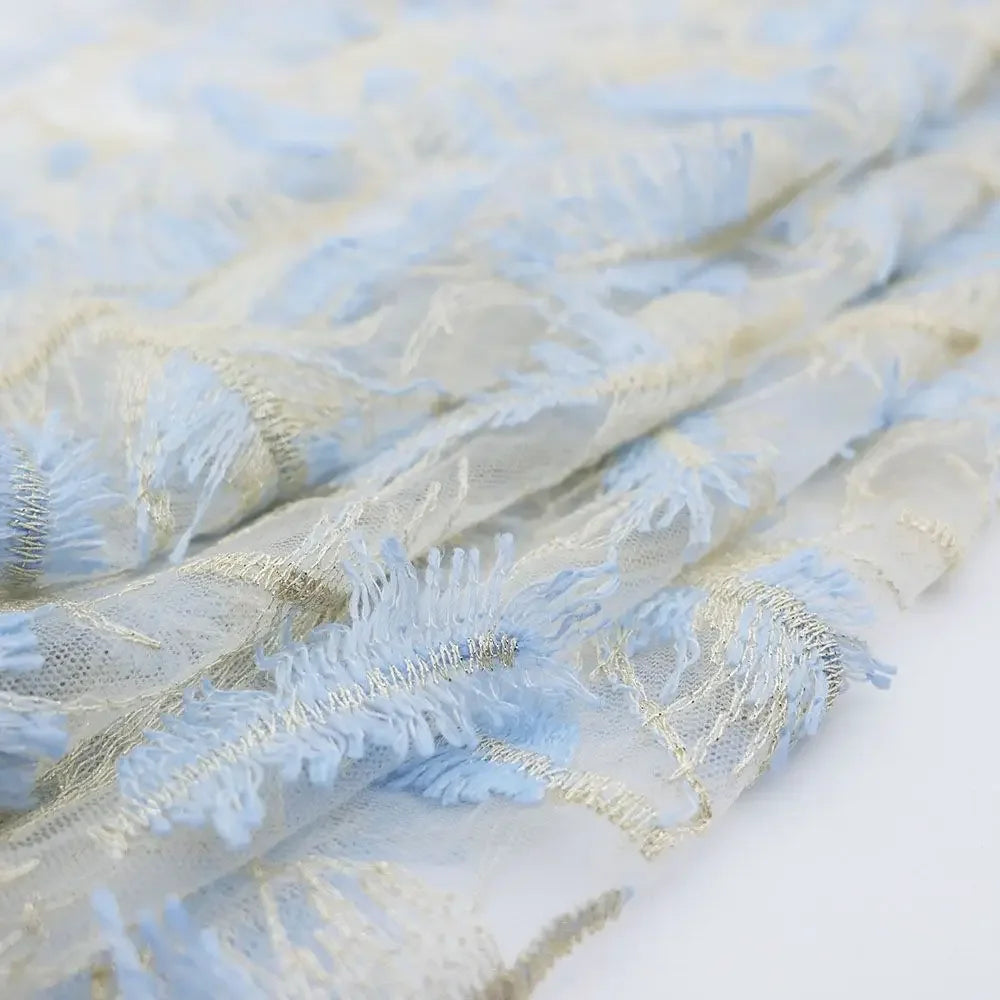 Tela de encaje con bordado de plumas tridimensional para vestido de noche, vestido de novia, hecho a mano, material de alta gama para ropa de mujer.