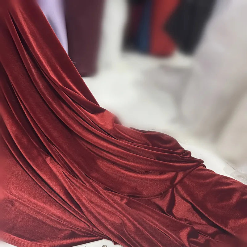قماش مخملي عالي الجودة، قماش مخملي أحمر غامق، فساتين سهرة دافئة، ديكورات خلفية للمهرجانات، قماش ستائر