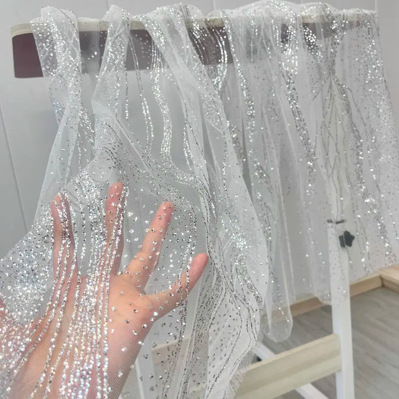 Gold Silver Wedding Fabric for Backgrounds, Ceilings, Chair Backs, and Designer Stage and Dress Material