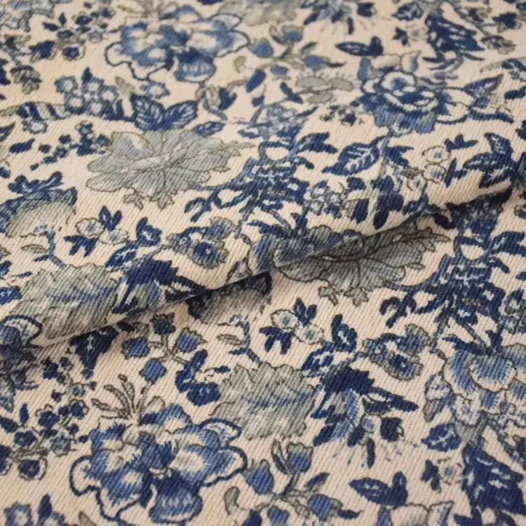 Colorful Corduroy Printed Fabric - Fresh Floral Striped Velvet 145cm