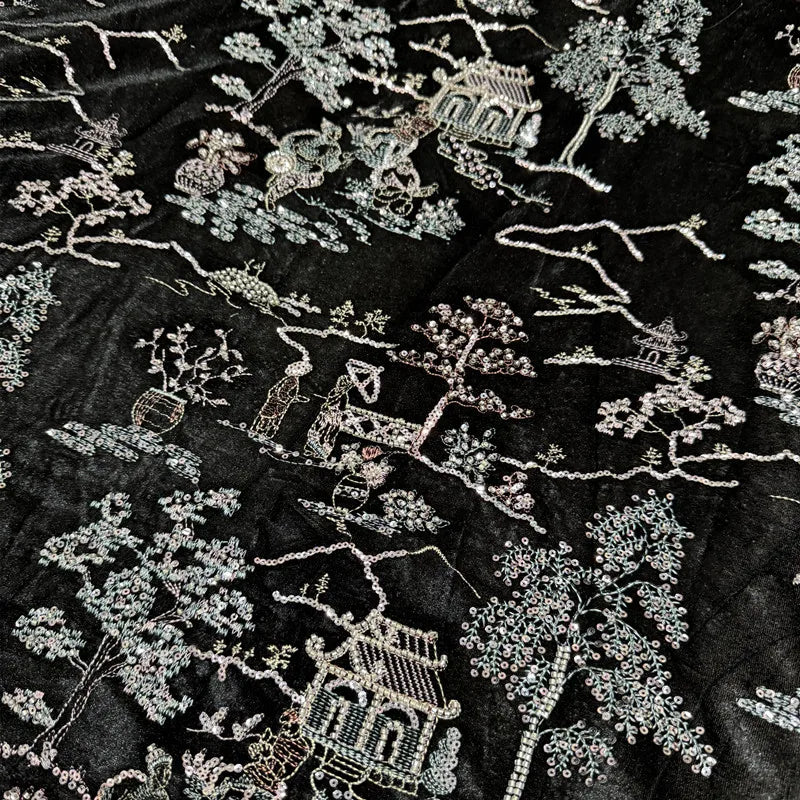 فستان رسمي فاخر من قماش مخملي مطرز بالخرز باللون الأسود والنبيذ الأحمر الفاخر، قماش مخملي ذهبي مطرز