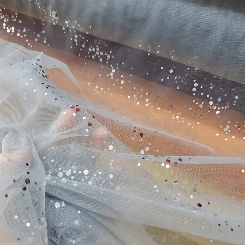 قماش شبكي مطبوع برقائق معدنية - مادة شفافة ناعمة 145 سم