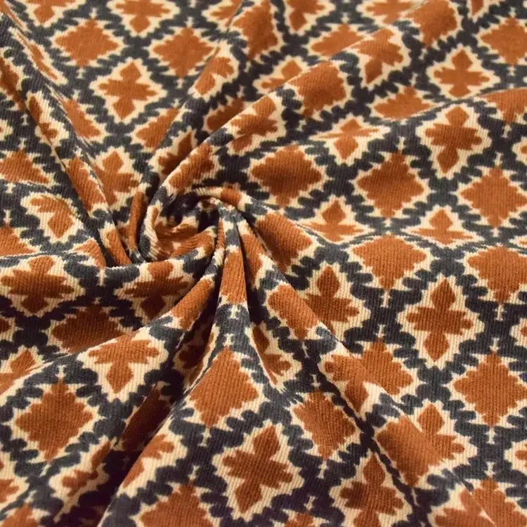 Colorful Corduroy Printed Fabric - Fresh Floral Striped Velvet 145cm