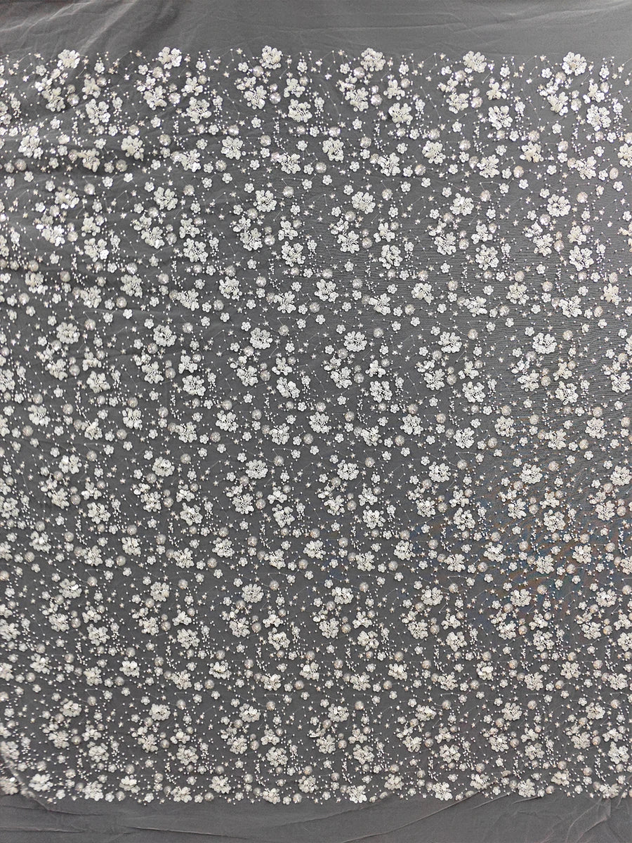 New 3D three-dimensional flower nail bead sequin embroidery fabric sewing wedding dress bridesmaid dress lace fabric