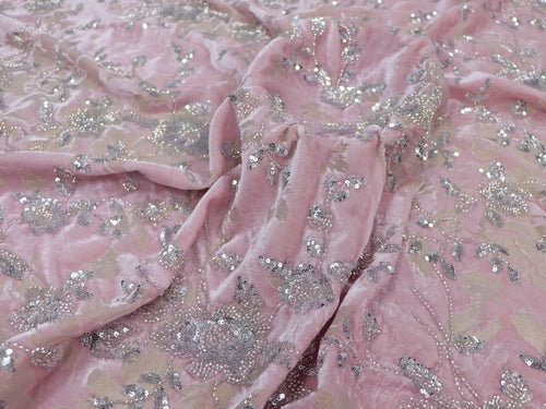 Beaded Gold Velvet Sequin Fabric - fabric photo 2