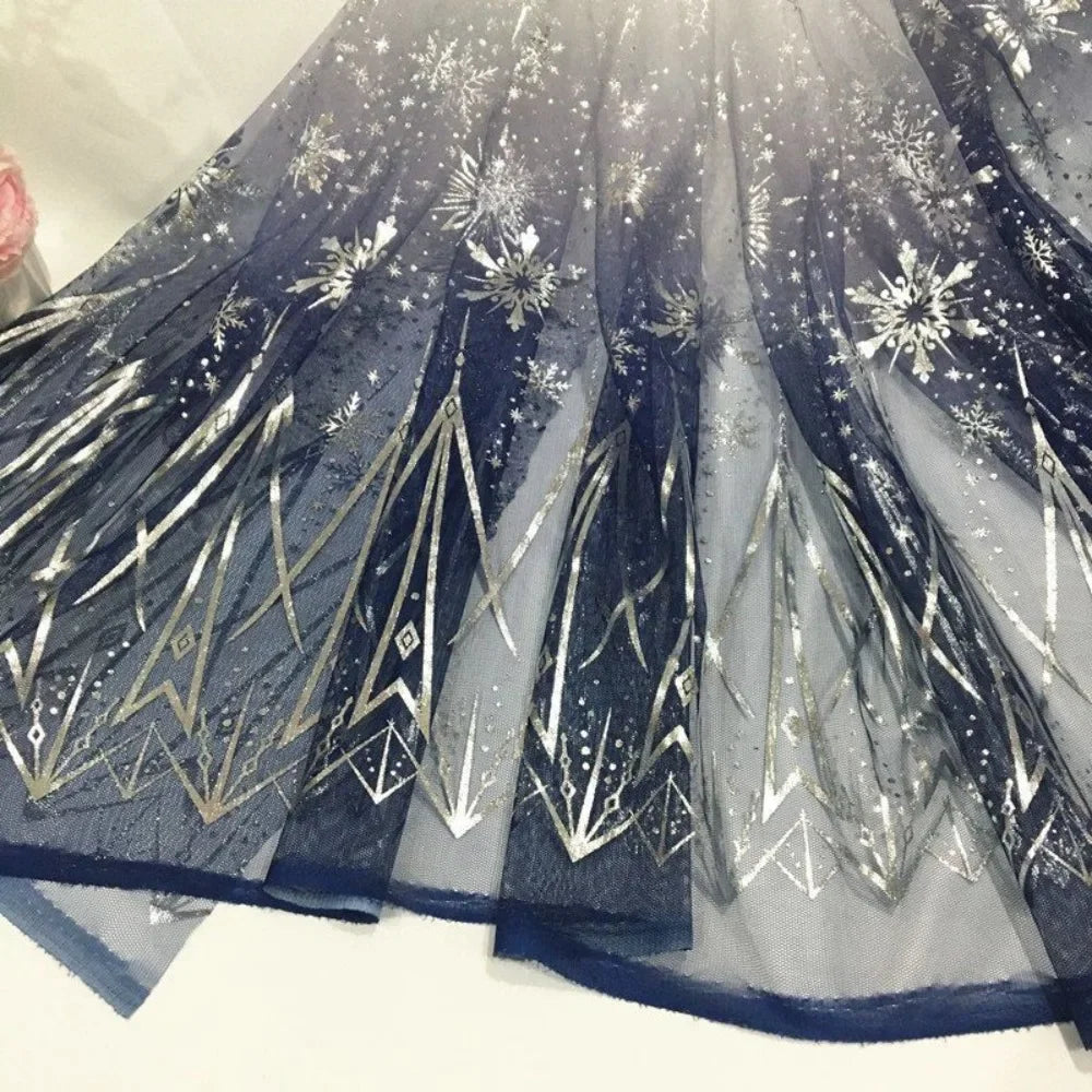 Gradient Star Moon Snowflake Gold Embroidered Netted Chiffon Fabric For Princess Dress Stage Costume Backdrop Window Decoration