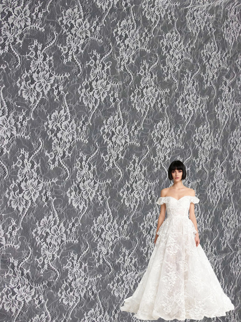 Vestido de novia con bordado de lentejuelas, encaje blanco cosido, encaje hecho a mano, material de bricolaje, accesorio de diseñador