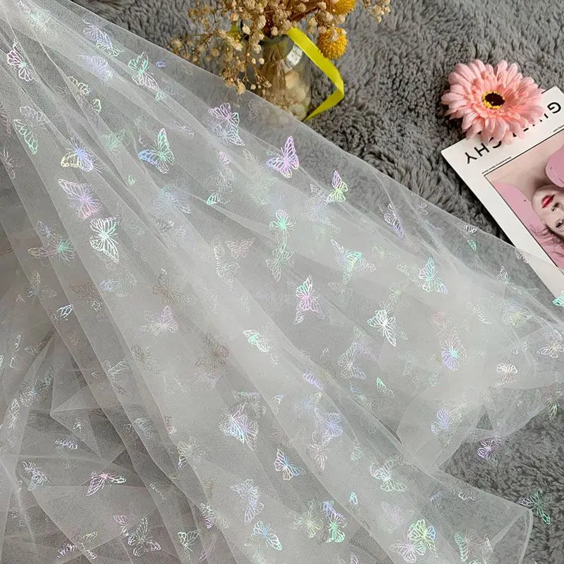 Fish scale iridescent net fabric suitable for wedding dresses formal gowns puff skirts and stage costumes