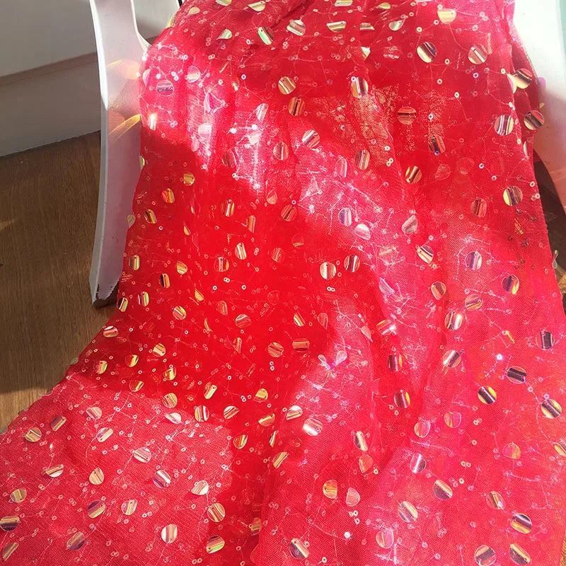 قماش تطريز شبكي مطرز بالترتر الملون، فستان نسائي عصري، خلفية حفل زفاف، مصنوع يدويًا، DIY