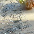 Scalloped sequin water ripple lace fabric with gold and diamond beads for wedding dress backdrop bed decoration netting material