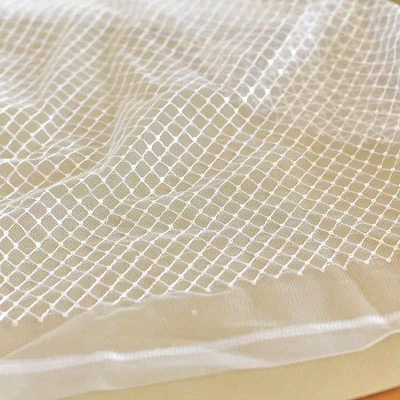 White Size Grid Glitter Embroidery Lace Fabric for Wedding Dress DIY Handmade Material