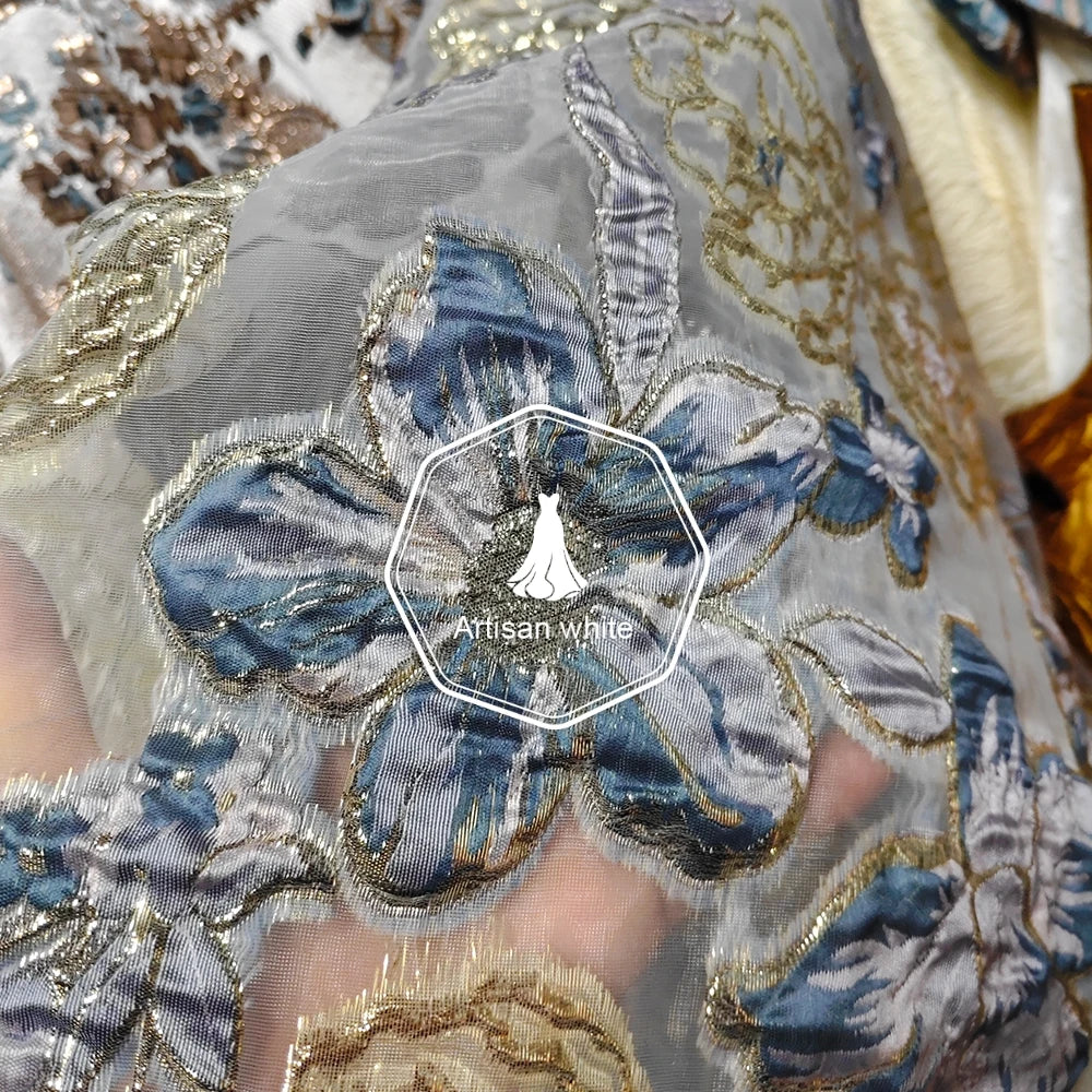 Tela jacquard bordada con flores metálicas para vestidos de lujo, abrigos y vestidos, material de costura DIY.