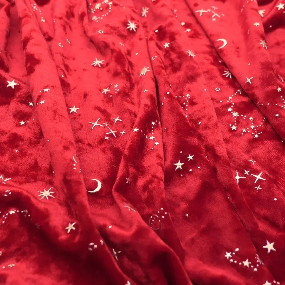 قماش مخملي ماسي مطبوع عليه سماء مرصعة بالنجوم - فستان سهرة - مقاس 160 سم