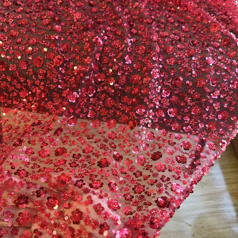 Sequin Flower Mesh Fabric - Elegant Glitter Sheer Material