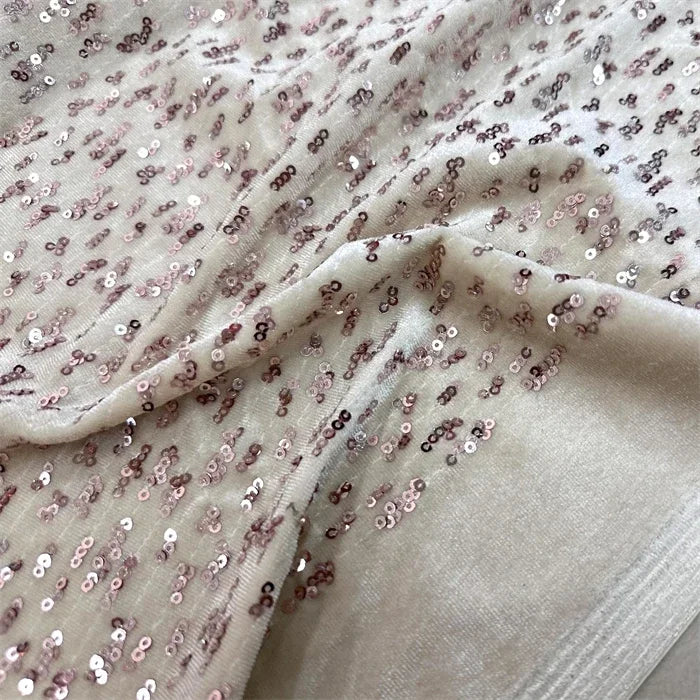 Shiny Beige Glitter Gold Velvet Elastic Fabric - High Quality 140cm