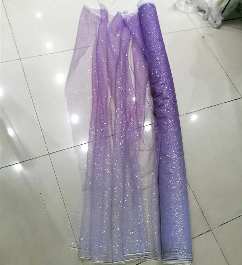 Gradient Spray Silver Shiny Sheet Soft Yarn Fine Powder Mesh Blue Red Purple Wedding Dress Fabric