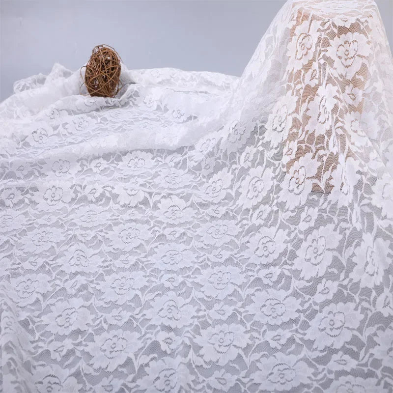 Tela de encaje hueco elástica de poliéster y amoníaco para mujer, primavera, verano, otoño e invierno, 2025