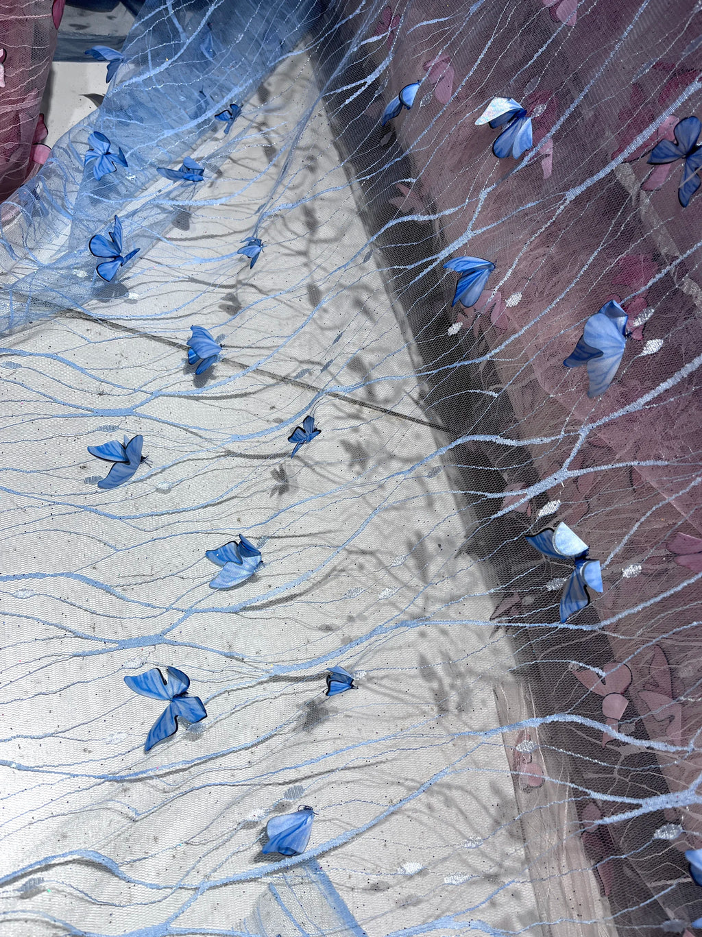 Butterfly Patterned Three-dimensional Embroidery Mesh Fabric For Wedding Dresses, Background Decoration Fabric For Formal Attire