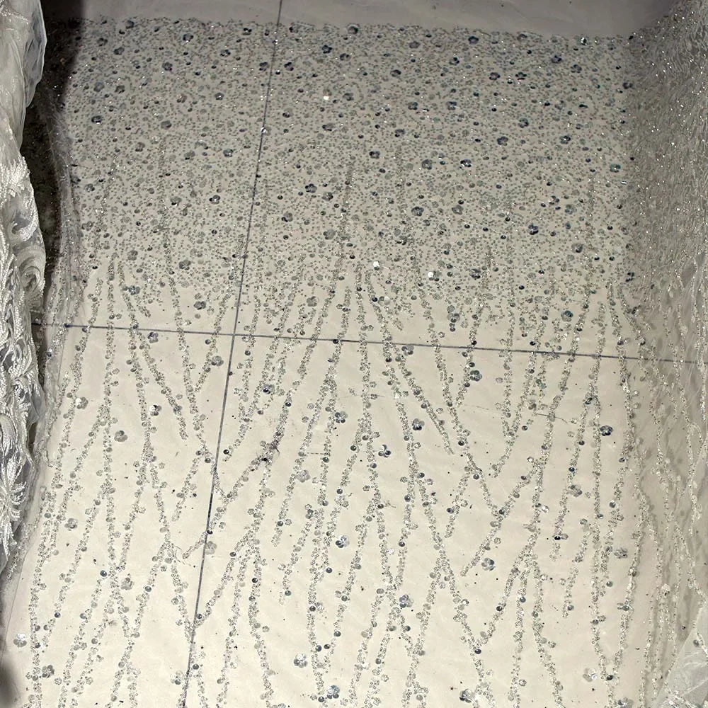 Silver Sequin Beaded Tulle Fabric Sparkle Embroidery Mesh For Evening Dress Bridal Veil Party Decor Luxury Textile Material