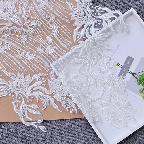 Beaded Lace Floral Applique - Elegant for Wedding Dress & Evening Gown - fabric photo 1