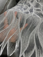 Tela de encaje de malla brillante de lujo con tul bordado de ondas plateadas brillantes para vestido de noche, material de costura DIY