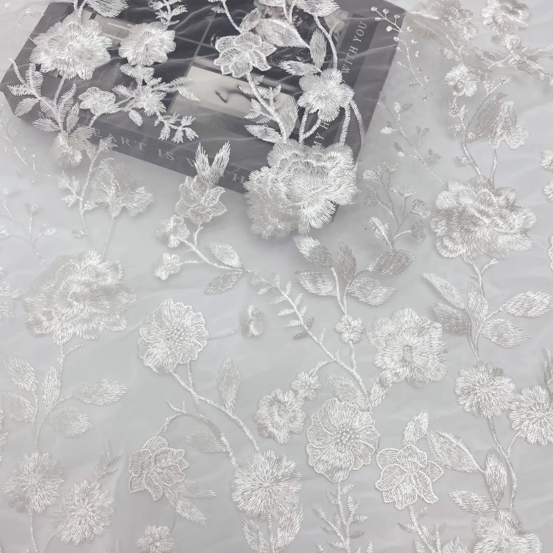 Tela bordada de malla rosa, tela bordada de peonía multicolor, tela bordada para coser vestidos de noche, tela bordada DIY, personalización