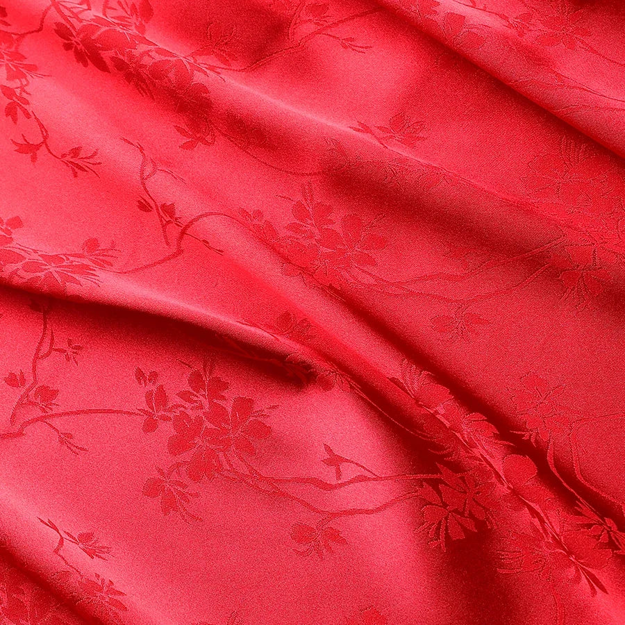 قماش ساتان منقوش بنقشة زهور، قماش ناعم لامع، مثالي لفساتين السهرة وأزياء الزفاف والحرف اليدوية التقليدية من تشيباو