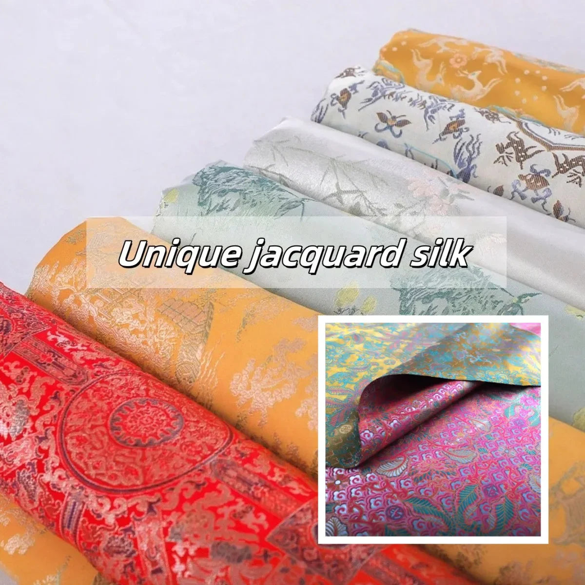 قماش جاكار فاخر بخيوط معدنية ونمط أنيق ومواد فاخرة وفساتين وتنورة وسترة وخياطة مصممة وخياطة راقية