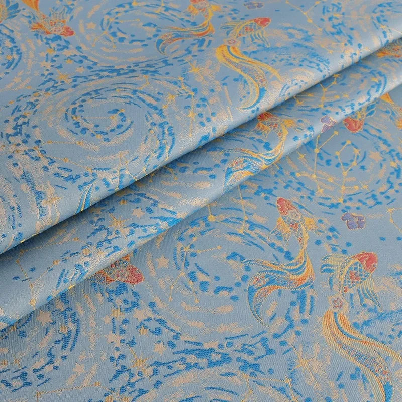 قماش جاكار بروكار بخيوط ذهبية فلكية - نمط سماوي